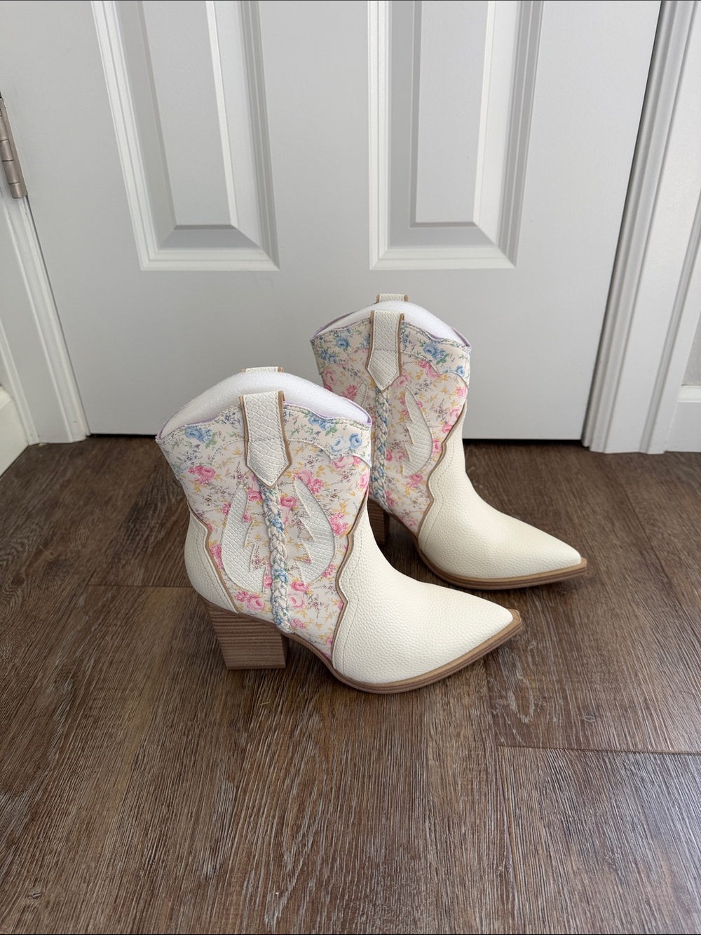 MIA Ivory Floral Western Ankle Boots
